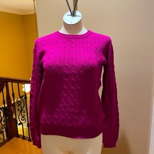 Nautica Womens Cable Knit Berry Purple Crewneck Sweater Size M